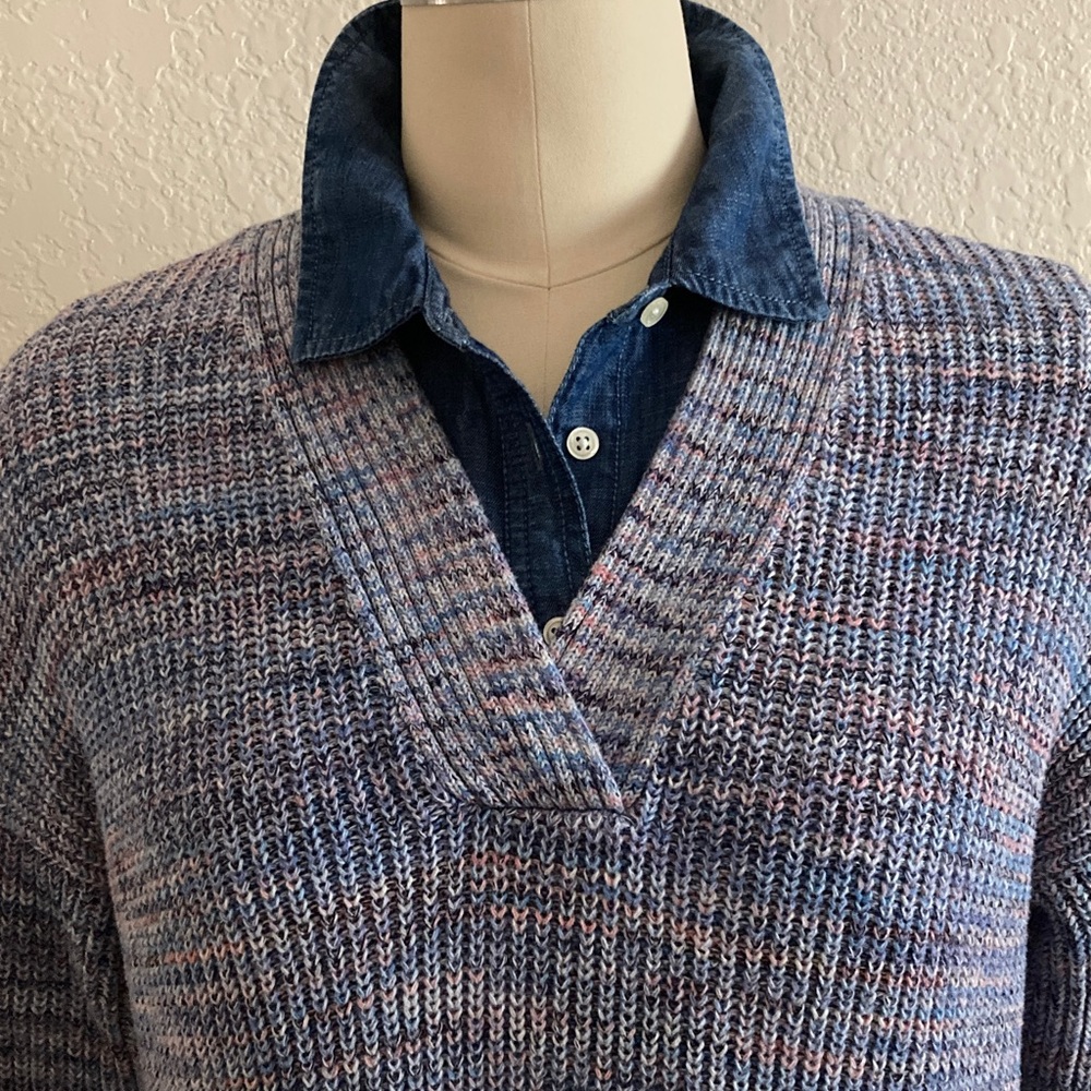 J. Jill Soft Blue Cotton V-Neck Sweater